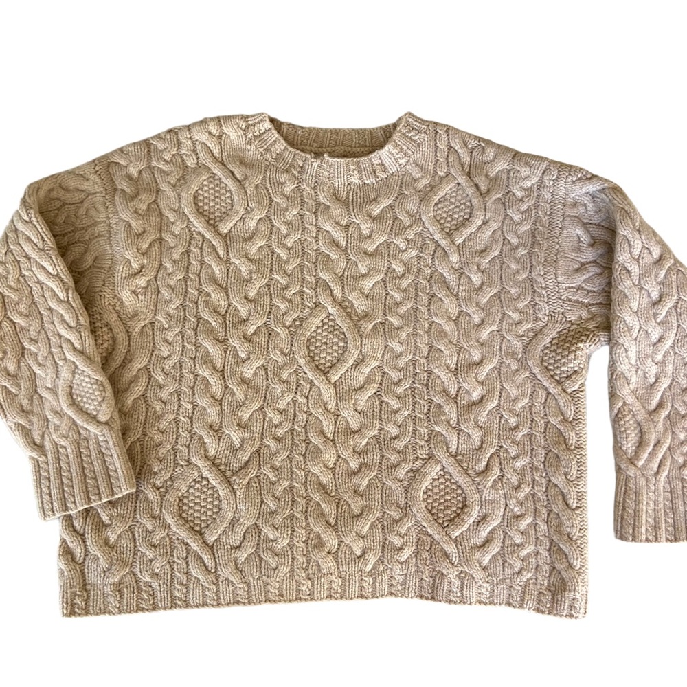 VINTAGE WOOL ABERCROMBIE Sweater Irish Knit Tan White Natural Raglan Crewneck